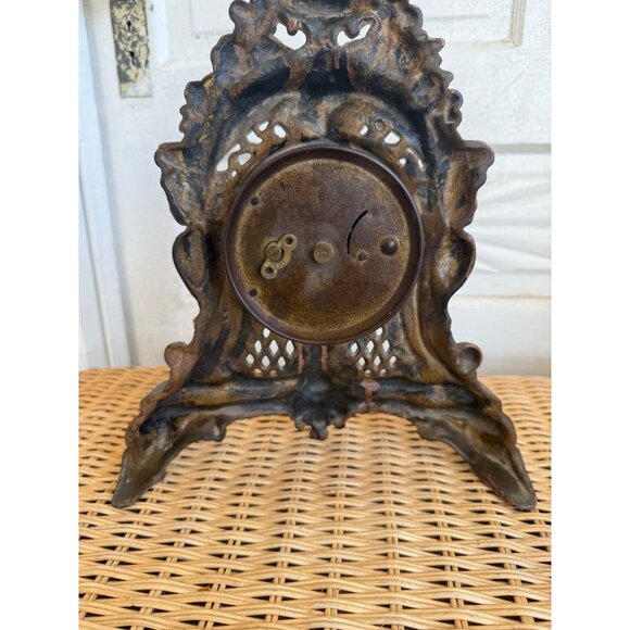 Antique 1880s Cast Iron Gold GIlt Clock Mermaids Womans Face Ornate Running - Picture 12 of 16